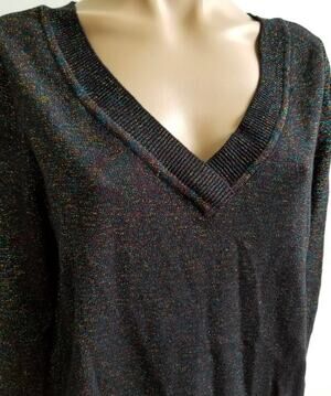 Lane Bryant Rainbow Sparkle Metallic Threading V-Neck Sweater - Size 22/24